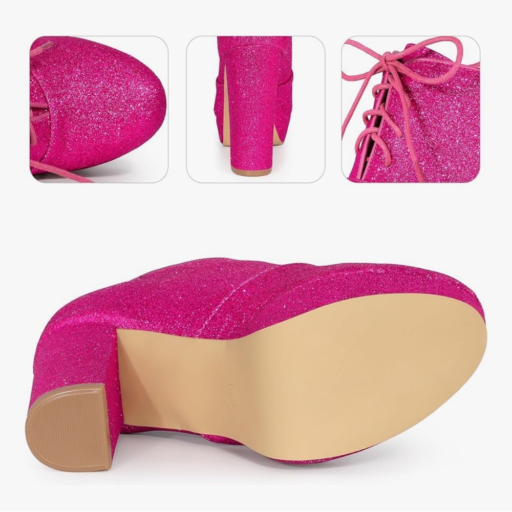 Allegra K Fuchsia Glitter Lace-Up Heels - Picture 3 of 3